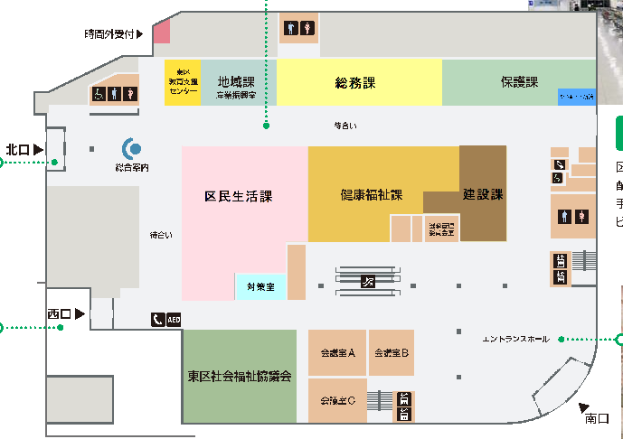 東区役所　1階フロア図（拡大）