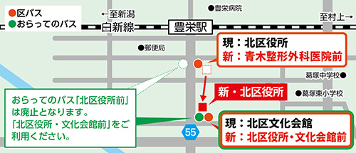 おらってのバス「北区役所前」は廃止となります。「北区役所・文化会館前」をご利用ください。