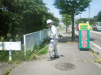 歩道の草刈りと清掃　風景