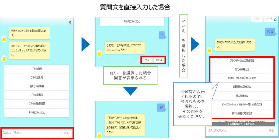 質問文を直接入力した場合