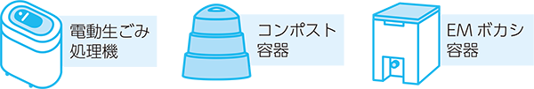 電動生ごみ処理機、コンポスト容器、EMボカシ容器