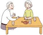 会話している白髪の夫婦のイラスト