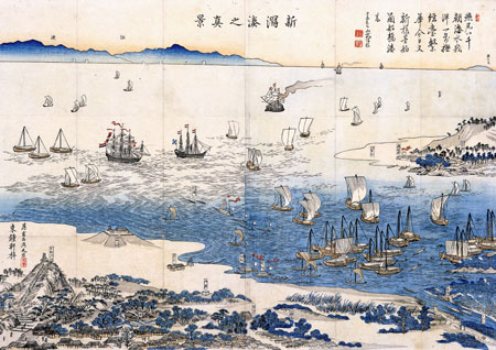 写真　新潟湊之真景（にいがたみなとのしんけい）（井上文昌画　安政6（1859）年　新潟市歴史博物館蔵）