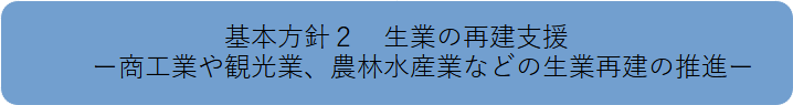 基本方針2「生業の再建支援」－商工業や観光業、農林水産業などの生業再建の推進ー